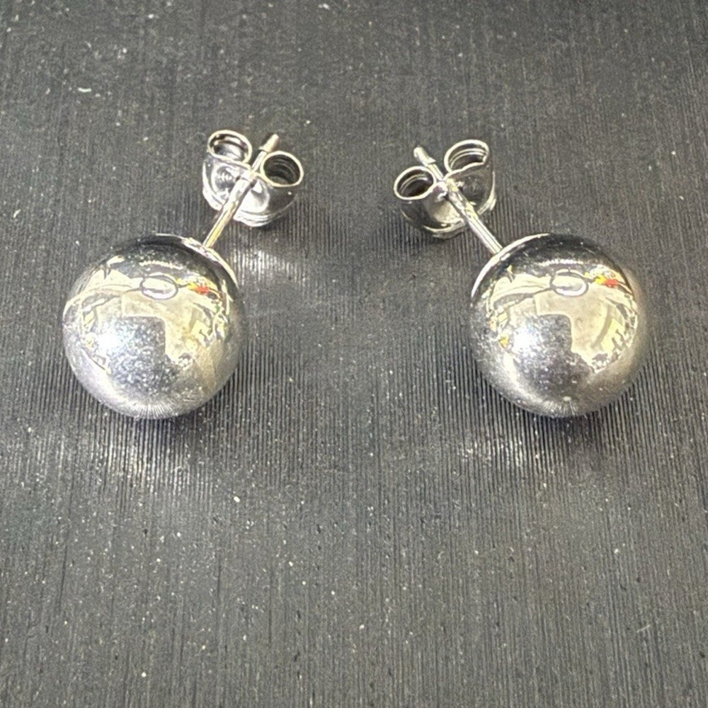 Jewelry Solid 7mm 14k White Italian Gold Push Back Ball Stud Earrings